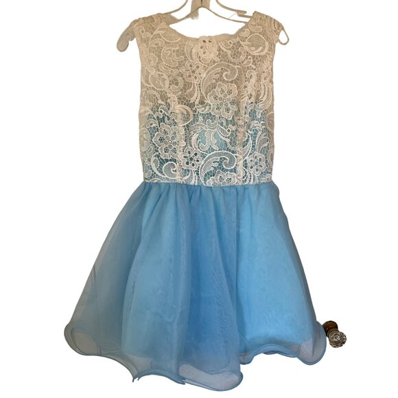 Grace Karin Prom Dress Size S White Blue Lace Tulle Sleeveless Fit Flare ALTERED - Picture 1 of 7
